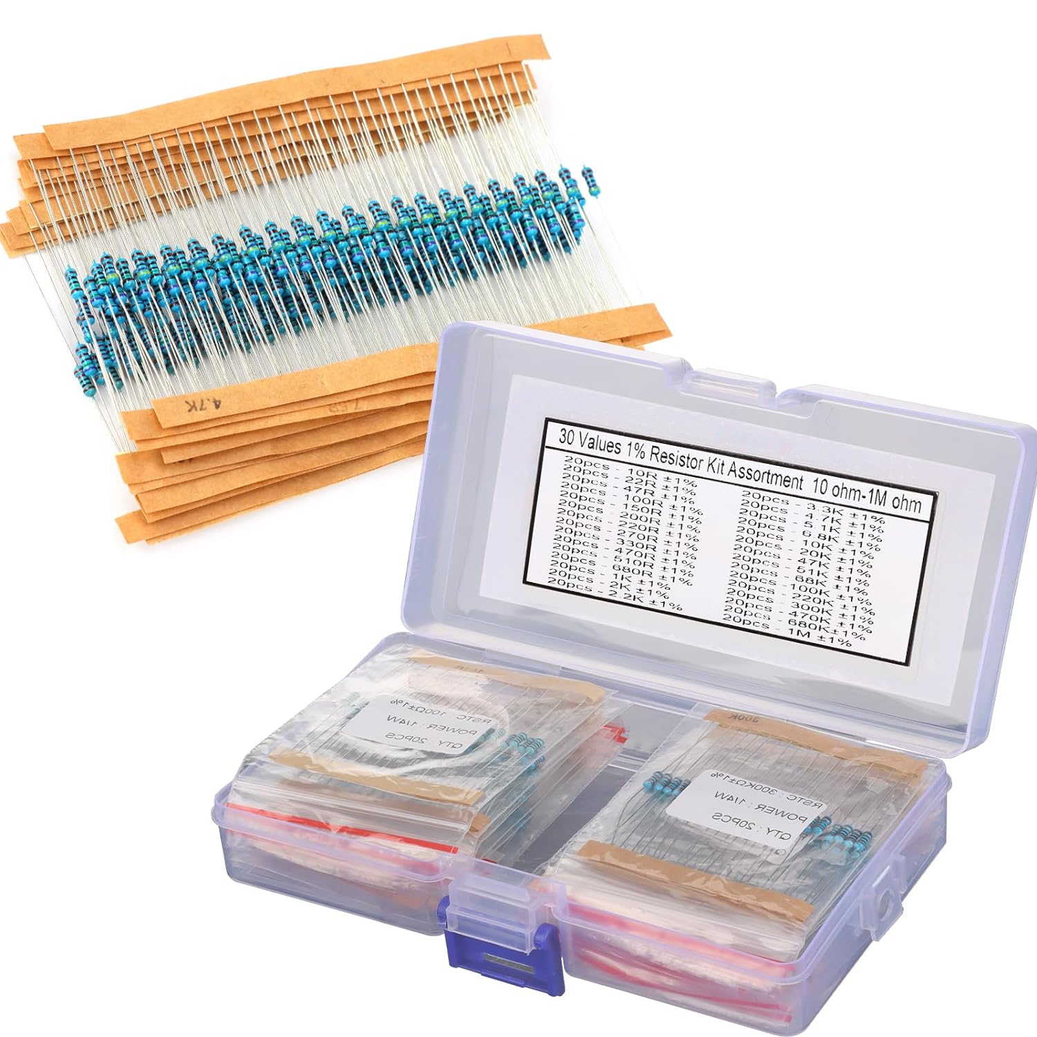 Resistor Kit 1 4W - 600-teiliges Metallschichtwiderstands-Set, sortiertes Kit, 30 Werte,