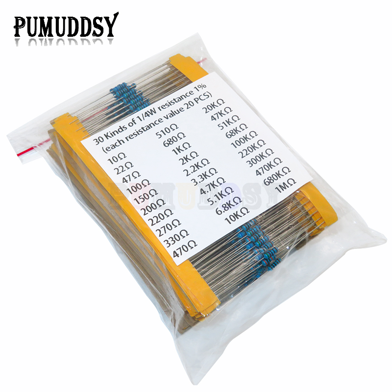 600 teile/satz 30 Arten 1/4 W  – Resistor Kit 1 4W Bewertung und Preis